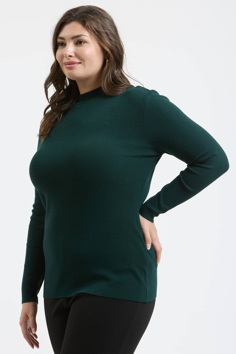 Curvy Mock NECK LONG SLEEVE SWEATER KNIT TOP: BLACK