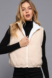 Reversible Fur Padding Vest: BLK-black / M