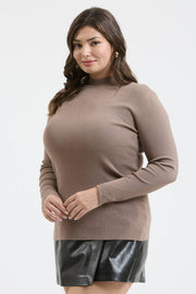 Curvy Mock NECK LONG SLEEVE SWEATER KNIT TOP: BLACK