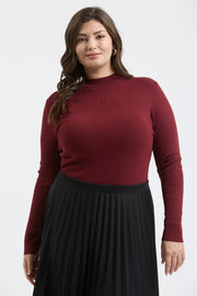 Curvy Mock NECK LONG SLEEVE SWEATER KNIT TOP: BLACK