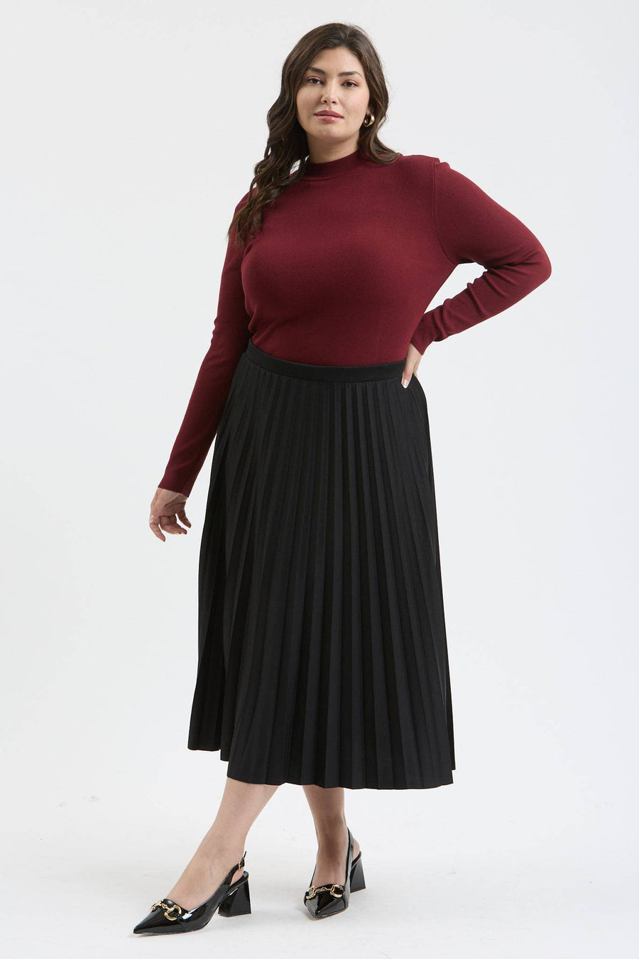 Curvy Mock NECK LONG SLEEVE SWEATER KNIT TOP: BLACK