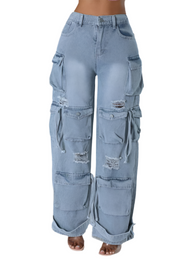 Distressed Cargo Jeans