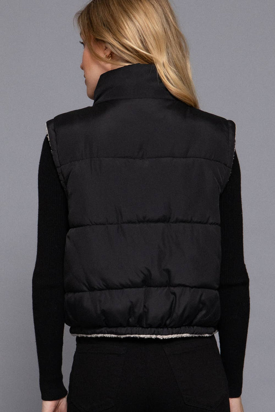 Reversible Fur Padding Vest: BLK-black / M