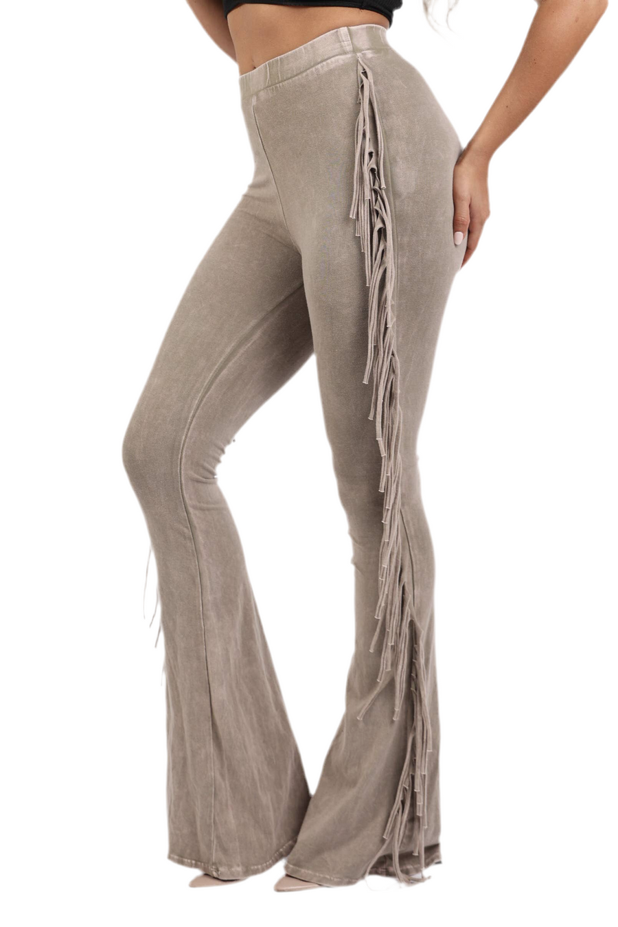 Fringe detailed pants: TAUPE