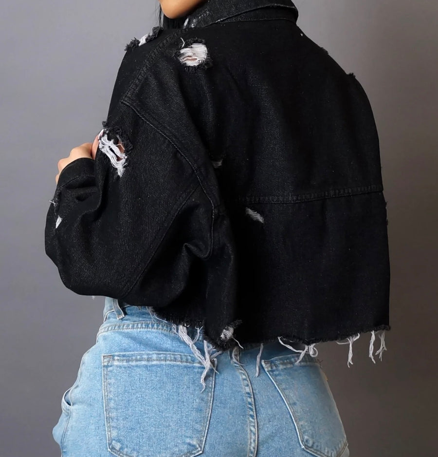 Cropped denim jacket blk