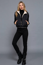 Reversible Fur Padding Vest: BLK-black / L