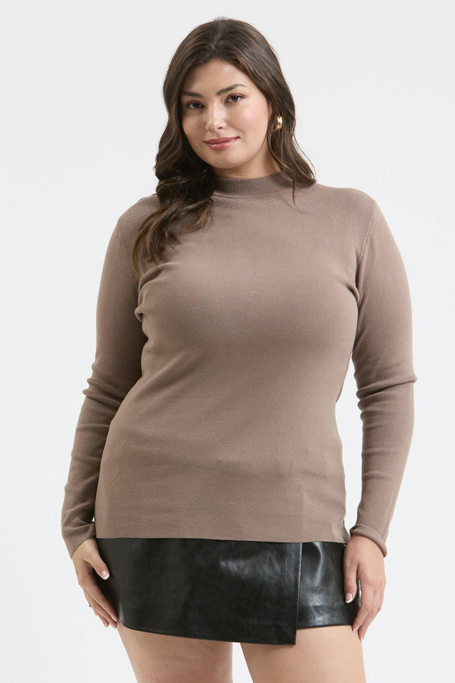 Curvy Mock NECK LONG SLEEVE SWEATER KNIT TOP: BLACK