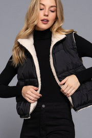 Reversible Fur Padding Vest: BLK-black / M