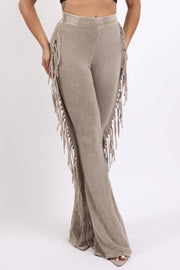 Fringe detailed pants: TAUPE